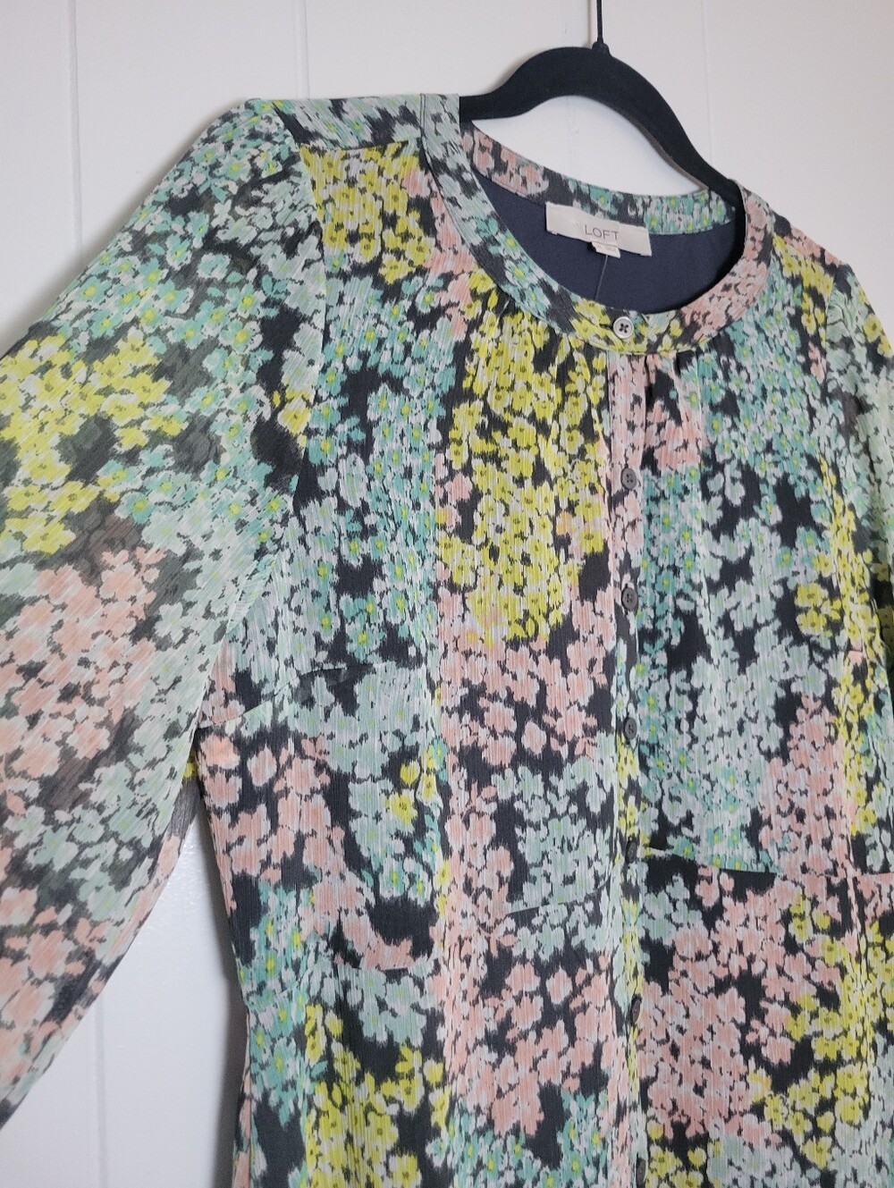 NWT Loft Ann Taylor Garden Floral Chiffon Button Down Midi Dress Long Sleeve 10 - Picture 4 of 12
